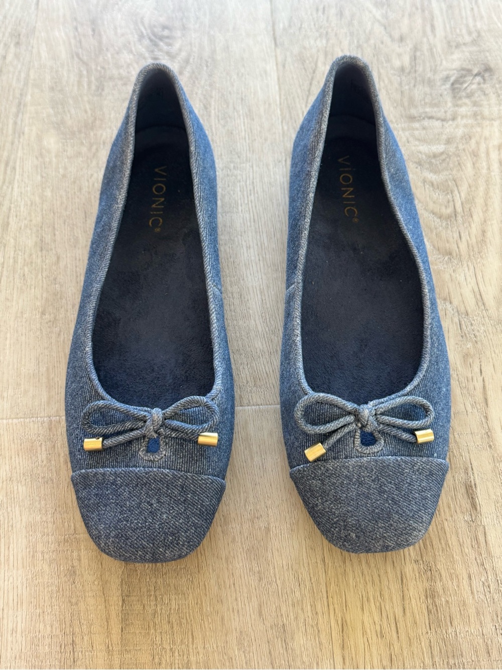 VIONIC Klara Ballet Flat denim blue square toe size 8